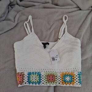 Forever 21 White Multicolor Crochet Crop Top